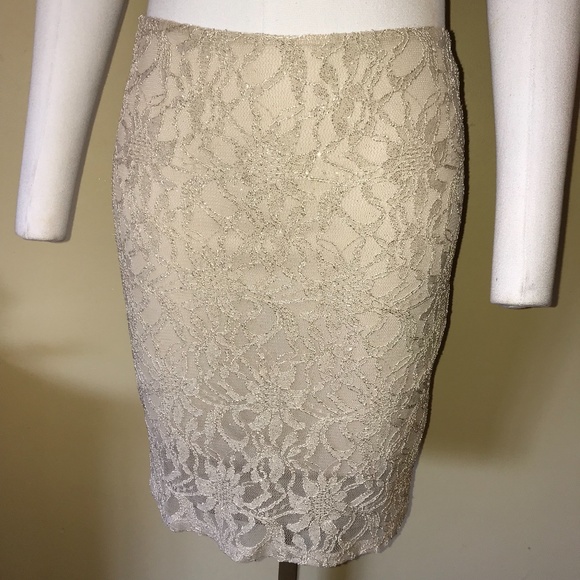 City Studio Sexy 2PC Tan Gold Metallic Floral Lace Skirt & Tank Top Set - Picture 3 of 7